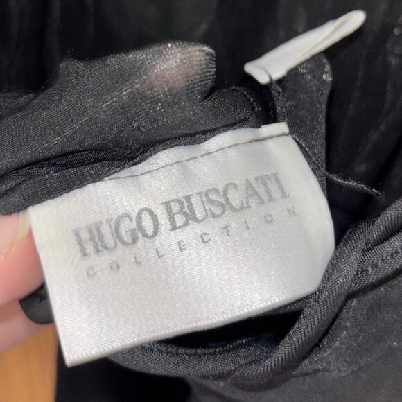 Vintage Hugo Buscati black sheer maxi dress loop neckline with deep slit size 2 - Picture 6 of 7